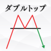 FXのチャートパターン「ダブルトップ」を解説するイラスト画像。M字の形をした天井圏での下落サインを示している。